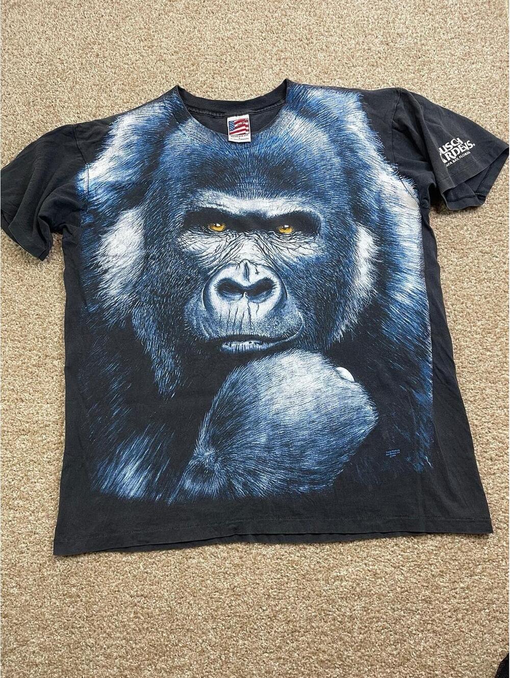 Vintage 1993 Gorilla All Over Print T Shirt Made In USA Single Stitch Size L